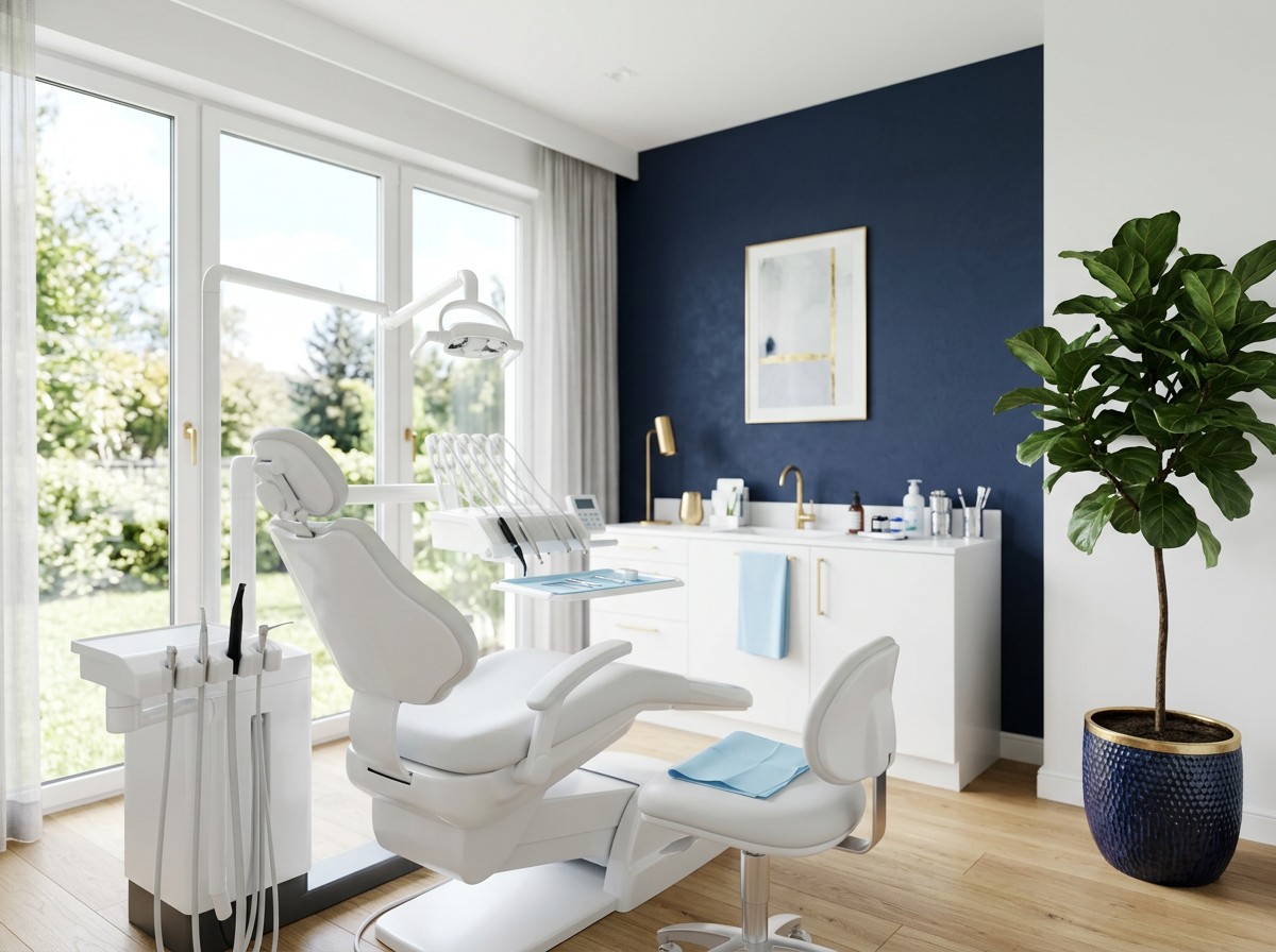 Dental treatment chair in a sunlit room