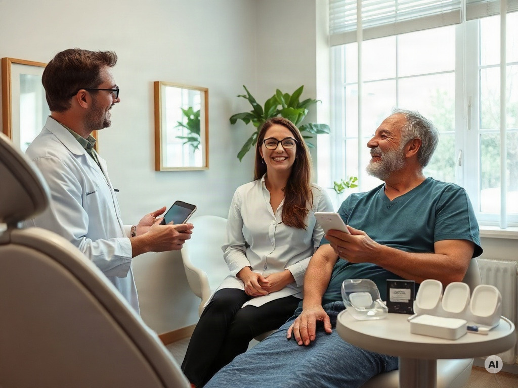A dentist and patient comparing treatment proposals — AI-generated illustration